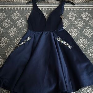 Elegant Navy Dress with Floral Accents